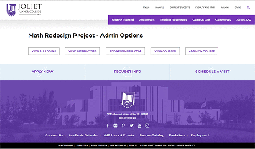 math redesign admin screen