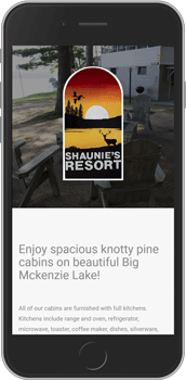 Shaunies Resort homepage screen shot on mobnile device